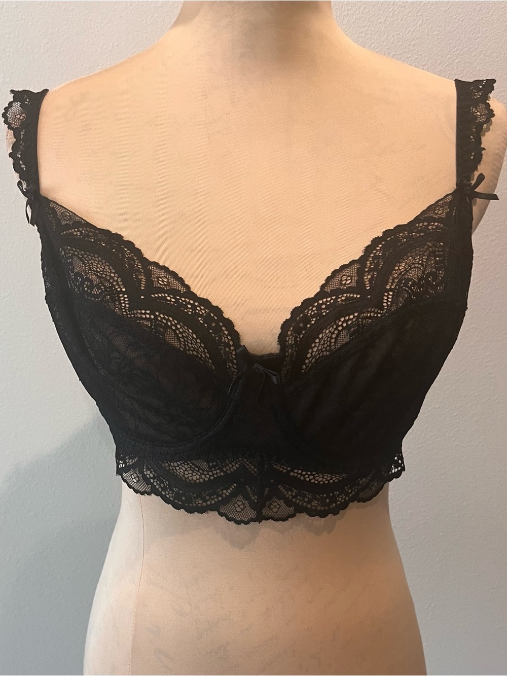 36D Lace Longline Bra - Black
